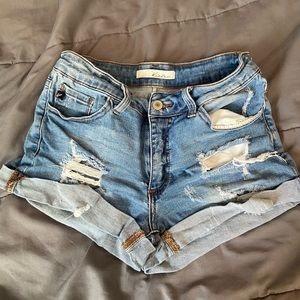 blue jean ripped shorts